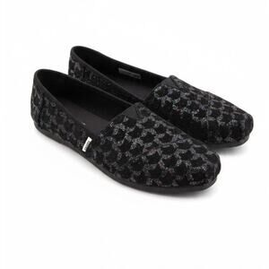 TOMS Alpargata Classic Black Sequin Cat Glitter Flat Slip On Shoes Women 11